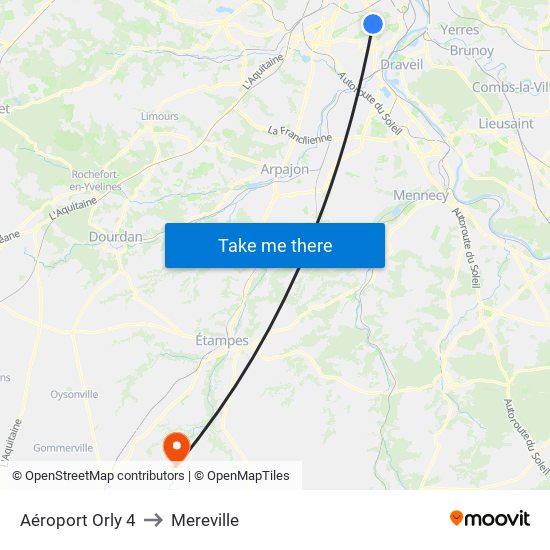 Aéroport Orly 4 to Mereville map