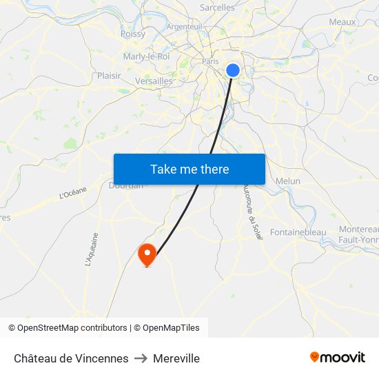 Château de Vincennes to Mereville map