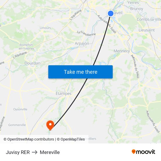 Juvisy RER to Mereville map