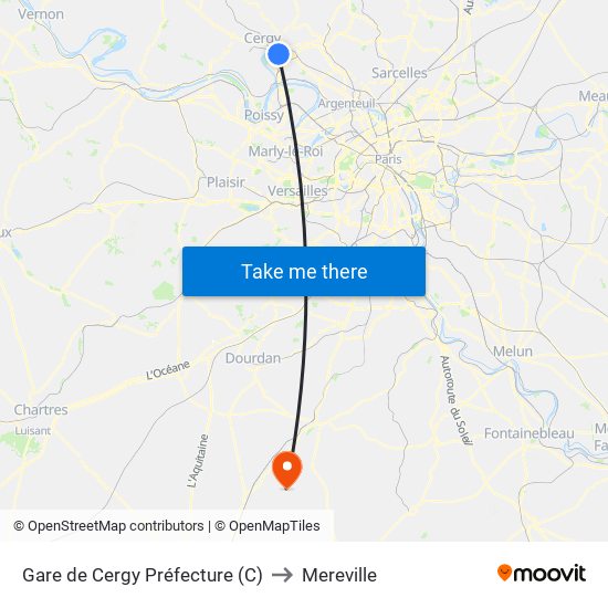 Gare de Cergy Préfecture (C) to Mereville map