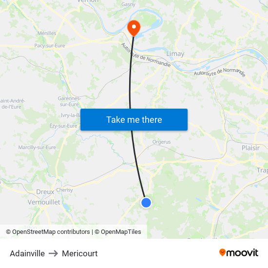 Adainville to Mericourt map