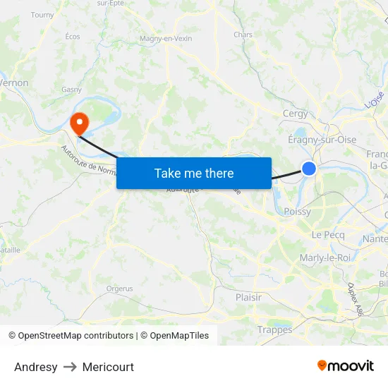 Andresy to Mericourt map