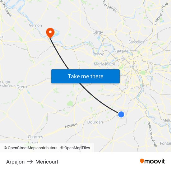 Arpajon to Mericourt map