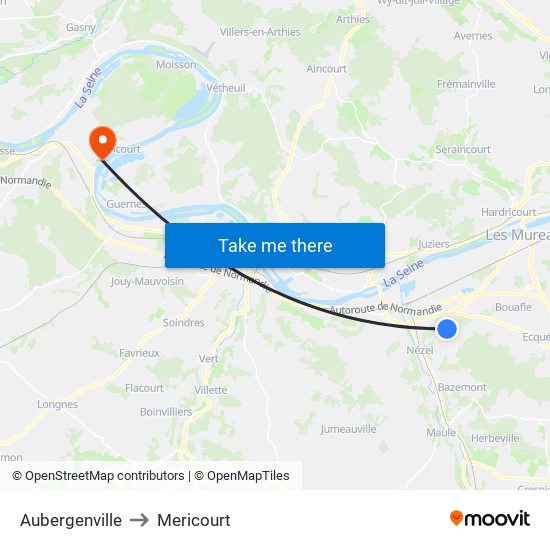 Aubergenville to Mericourt map