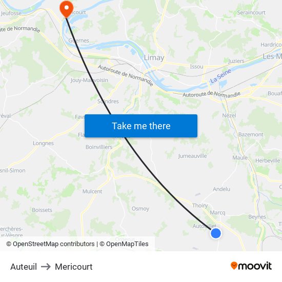 Auteuil to Mericourt map