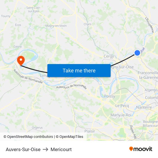 Auvers-Sur-Oise to Mericourt map