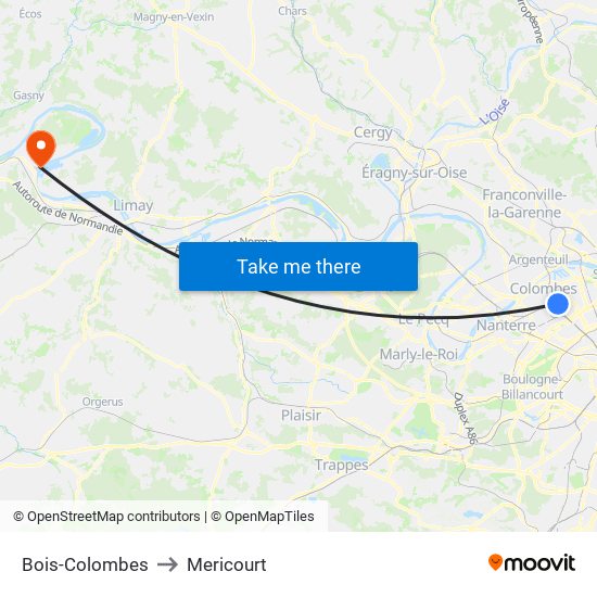 Bois-Colombes to Mericourt map