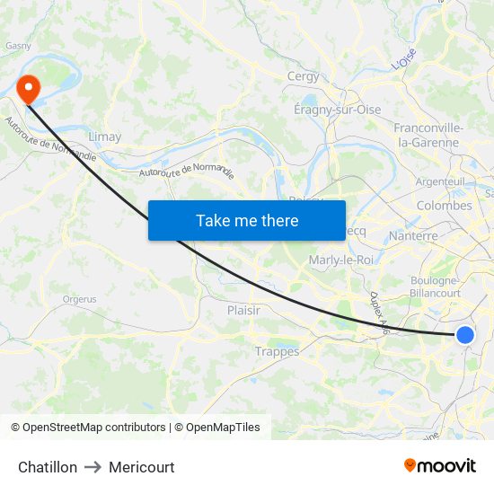 Chatillon to Mericourt map