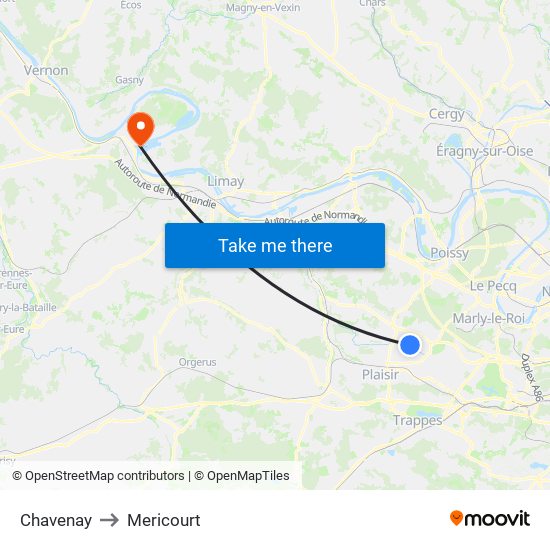 Chavenay to Mericourt map