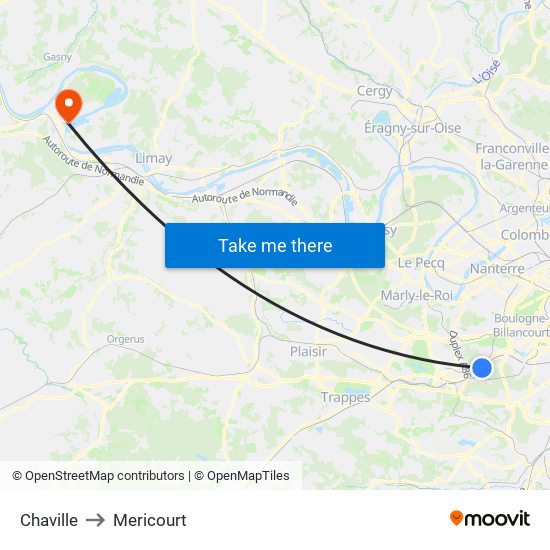 Chaville to Mericourt map