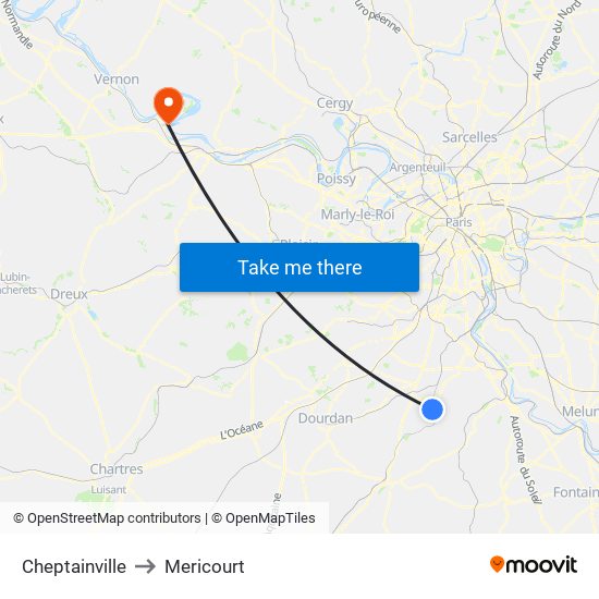 Cheptainville to Mericourt map