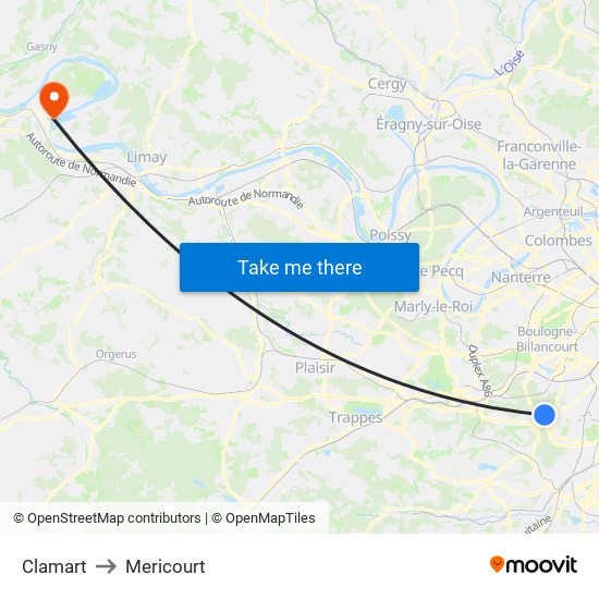 Clamart to Mericourt map