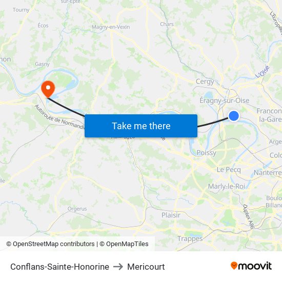 Conflans-Sainte-Honorine to Mericourt map