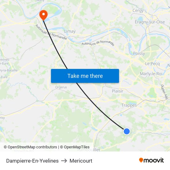 Dampierre-En-Yvelines to Mericourt map