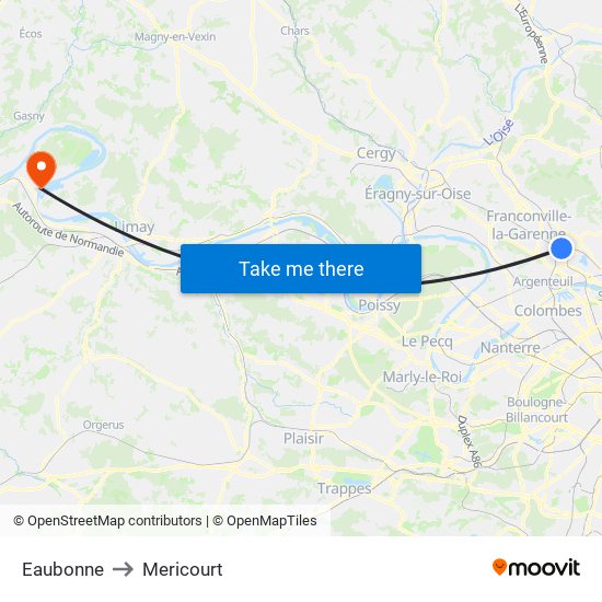 Eaubonne to Mericourt map