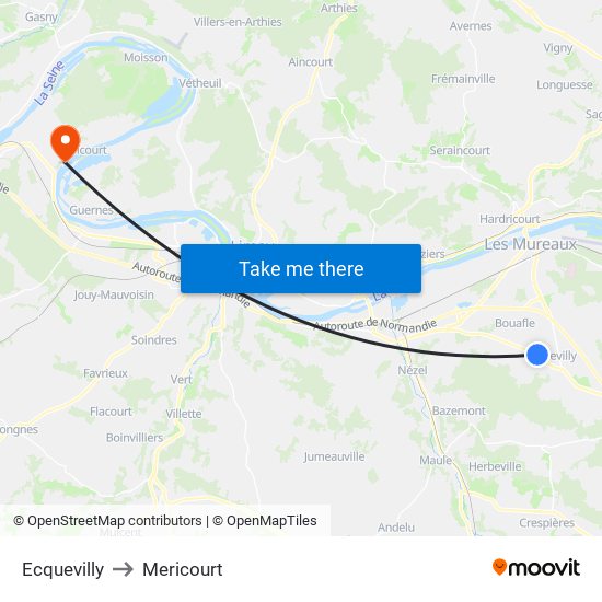 Ecquevilly to Mericourt map