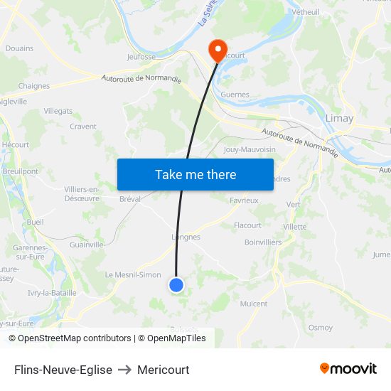 Flins-Neuve-Eglise to Mericourt map