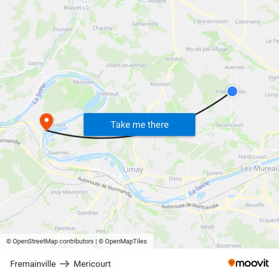 Fremainville to Mericourt map