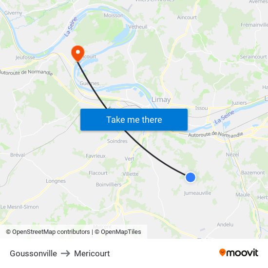 Goussonville to Mericourt map