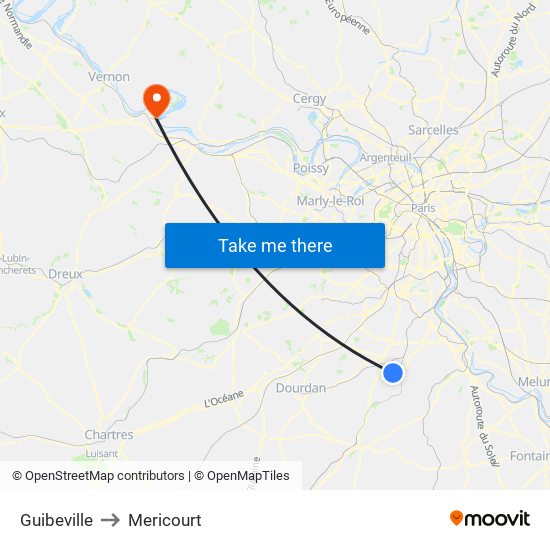 Guibeville to Mericourt map