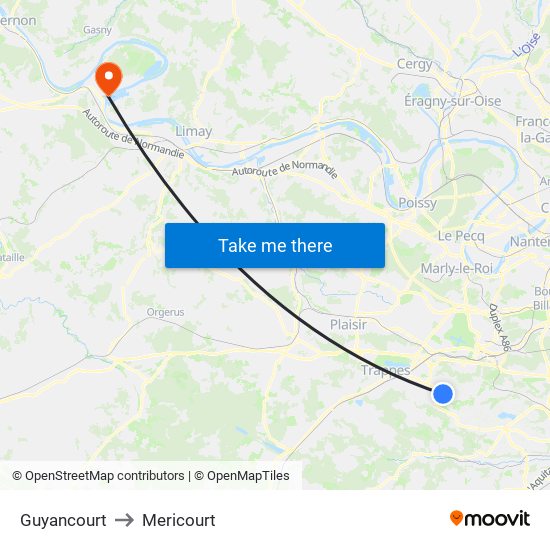 Guyancourt to Mericourt map