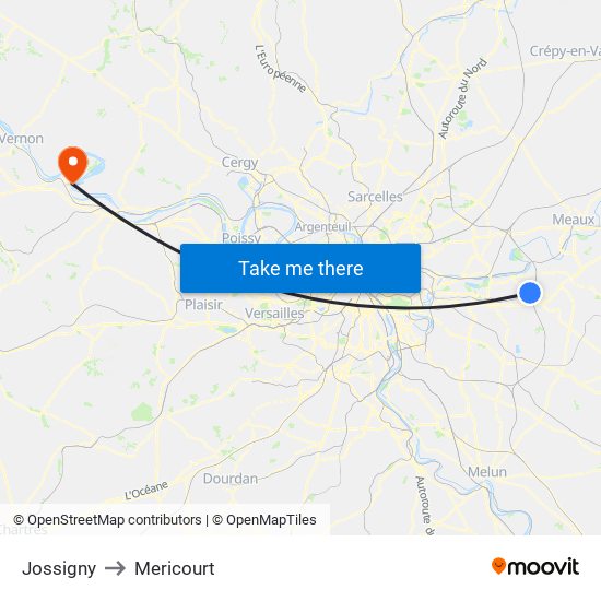 Jossigny to Mericourt map