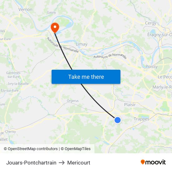 Jouars-Pontchartrain to Mericourt map