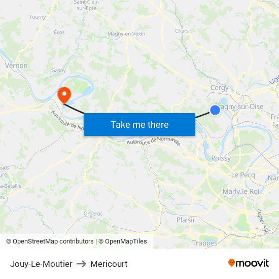 Jouy-Le-Moutier to Mericourt map