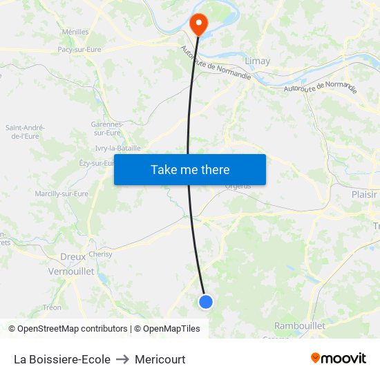 La Boissiere-Ecole to Mericourt map