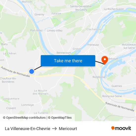 La Villeneuve-En-Chevrie to Mericourt map