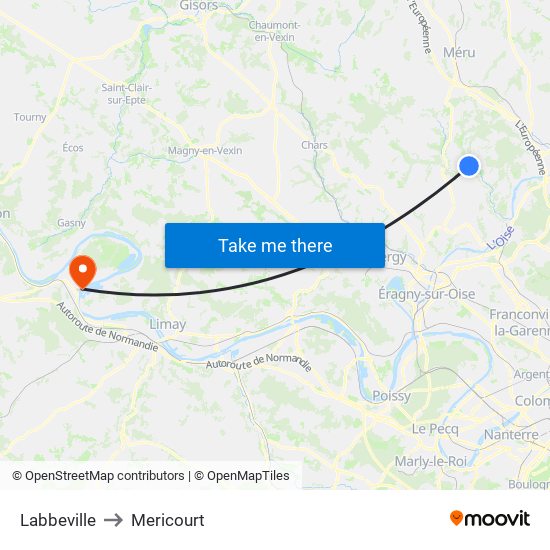 Labbeville to Mericourt map