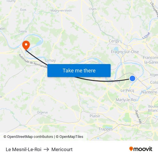 Le Mesnil-Le-Roi to Mericourt map