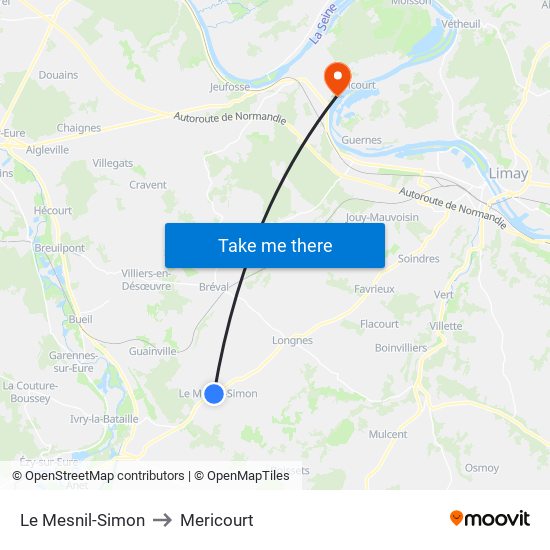 Le Mesnil-Simon to Mericourt map