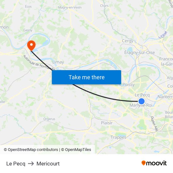Le Pecq to Mericourt map