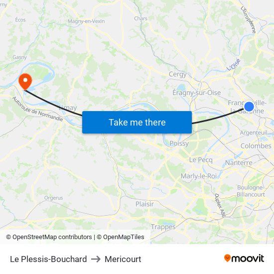 Le Plessis-Bouchard to Mericourt map