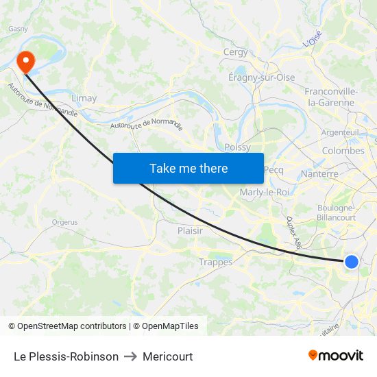 Le Plessis-Robinson to Mericourt map