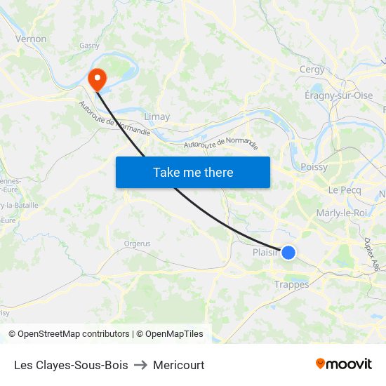 Les Clayes-Sous-Bois to Mericourt map