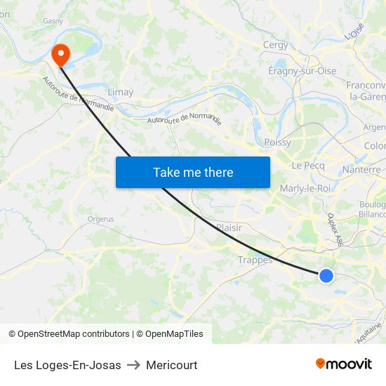 Les Loges-En-Josas to Mericourt map