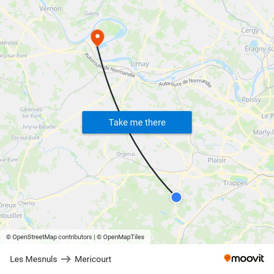 Les Mesnuls to Mericourt map