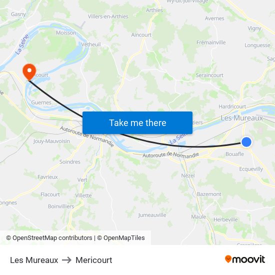 Les Mureaux to Mericourt map