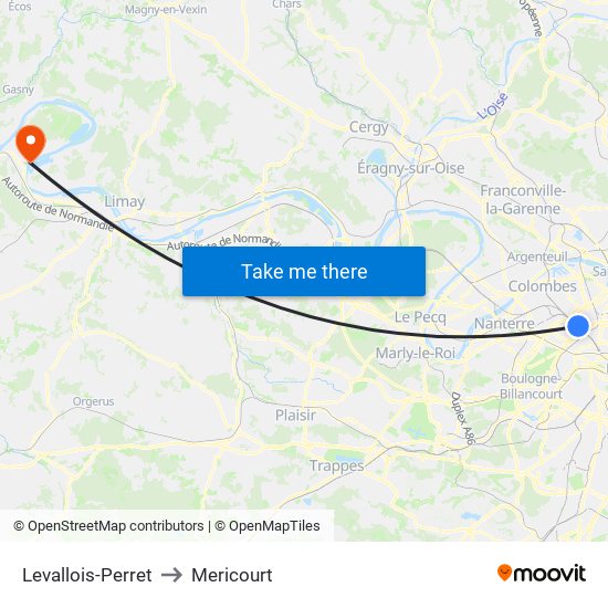 Levallois-Perret to Mericourt map