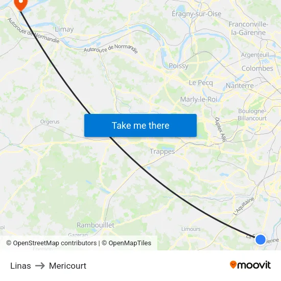 Linas to Mericourt map