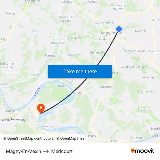 Magny-En-Vexin to Mericourt map