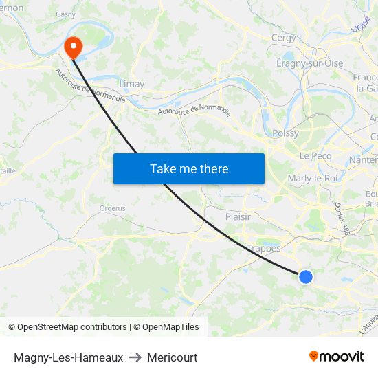 Magny-Les-Hameaux to Mericourt map