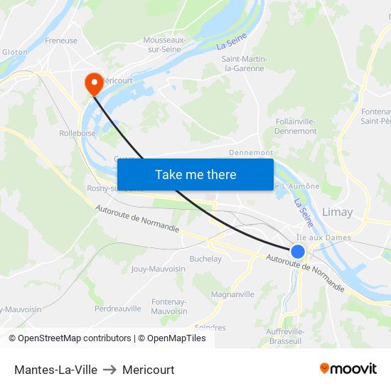 Mantes-La-Ville to Mericourt map