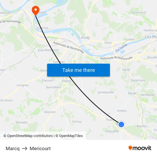 Marcq to Mericourt map