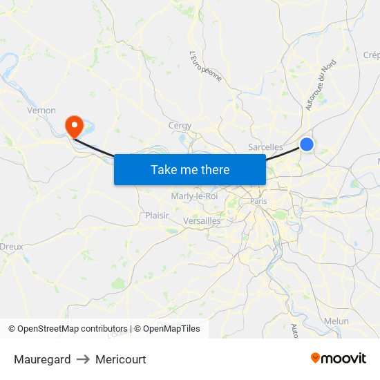 Mauregard to Mericourt map