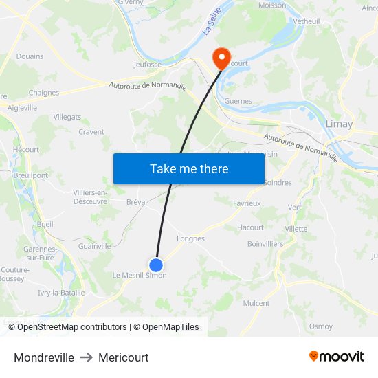 Mondreville to Mericourt map