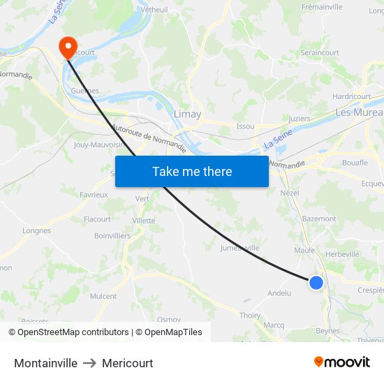 Montainville to Mericourt map