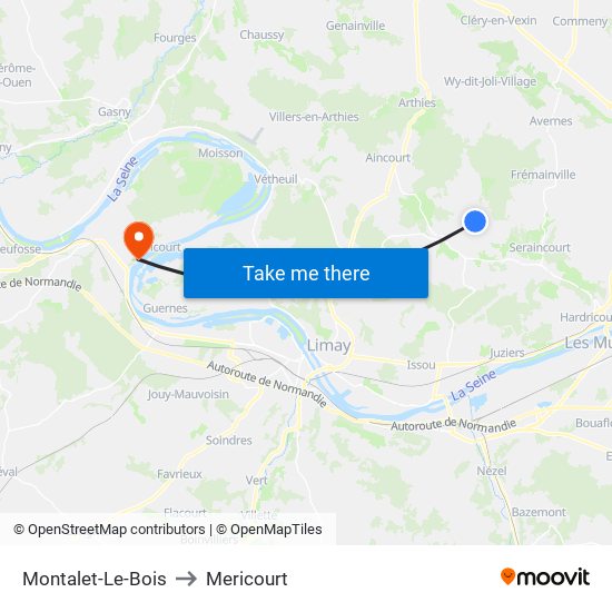 Montalet-Le-Bois to Mericourt map